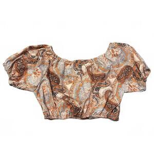 Boho Chic Puff Sleeve Crop Top - Elegant Paisley Print